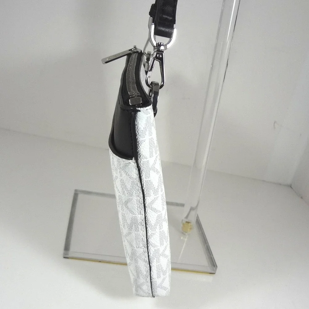 Michael Kors Signature Logo White Black Crossbody Bag 3-in-1 Clutch Pouch - Picture 3 of 11